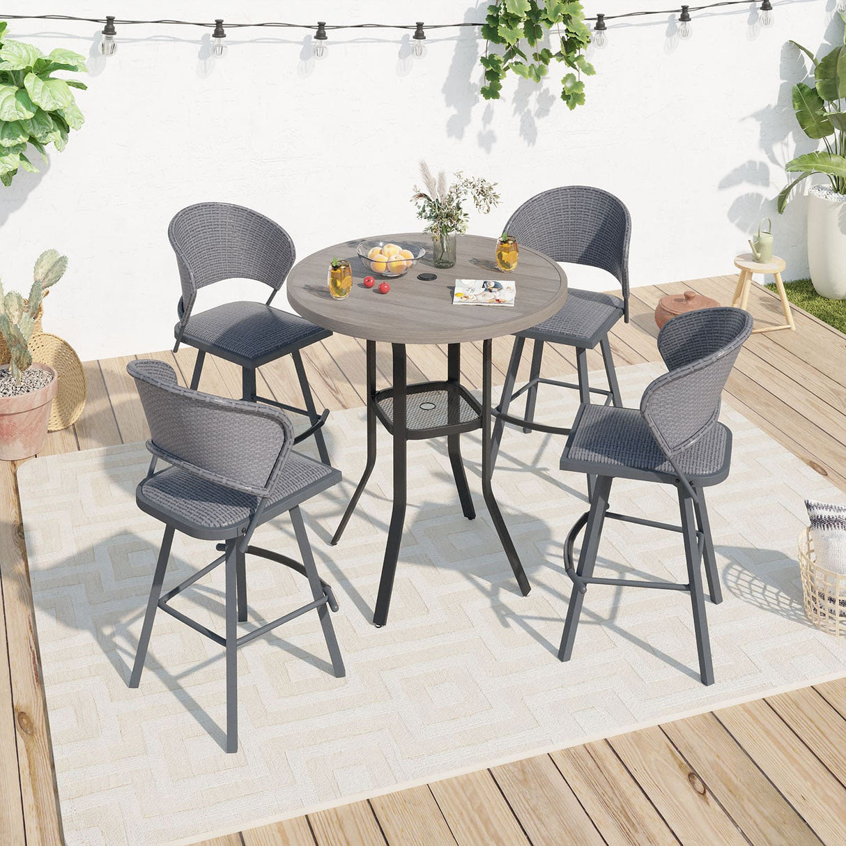 Vicllax Mesa de bar redonda para patio al aire libre de 37" con orificio para sombrilla