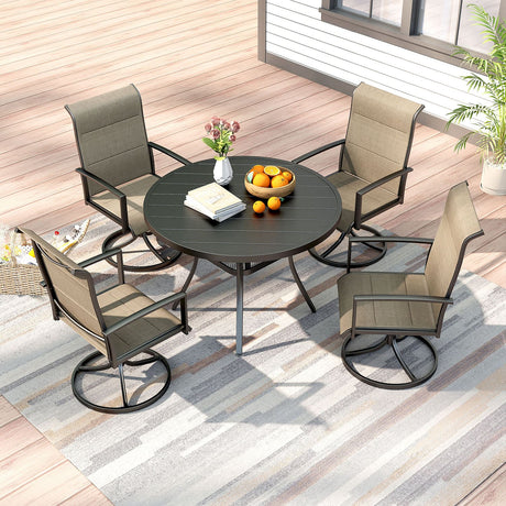 Vicllax Juego de comedor para exterior de 5 piezas con mesa redonda de metal de 42" y 4 sillas giratorias acolchadas
