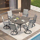 Vicllax 7 Pieces Outdoor Dining Set, 53.1" Metal Round Dining Table and Premium Swivel Chairs