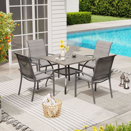 Vicllax 5 Pieces Outdoor Dining Set with Square Table and Padded Stackable Chairs