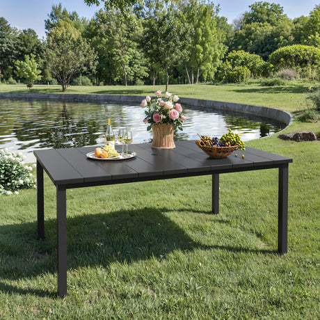 VICLLAX Patio 7 Pieces Outdoor Dining Set, 63" Rectangular Metal Dining Table and Swivel Chairs of 6