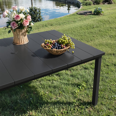 VICLLAX Patio 7 Pieces Outdoor Dining Set, 63" Rectangular Metal Dining Table and Swivel Chairs of 6