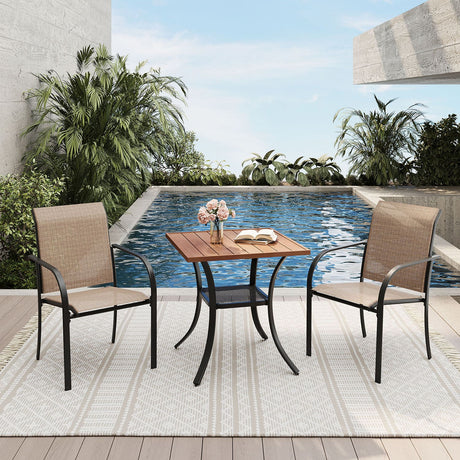 Vicllax 3-Piece Patio Bistro Set, Outdoor Stackable Sling Chairs and Black Metal Square Table