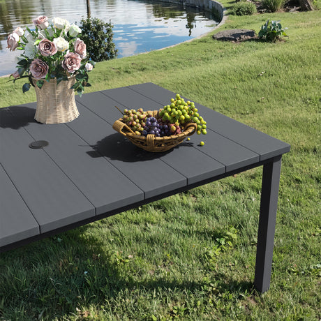 VICLLAX Patio 7 Pieces Outdoor Dining Set, 63" Rectangular Metal Dining Table and Swivel Chairs of 6