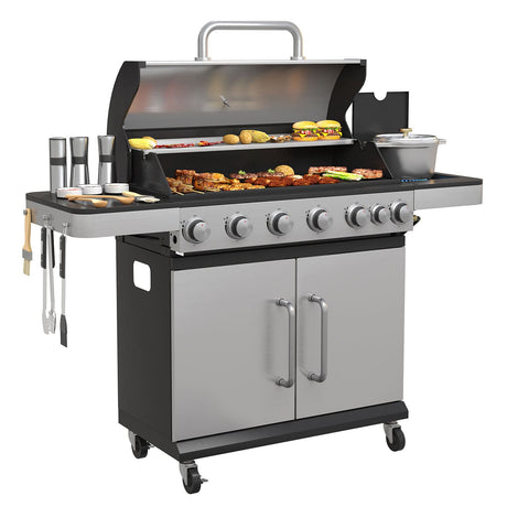Vicllax BBQ Propane Gas Grill, Freestanding Grill Cart with Wheels