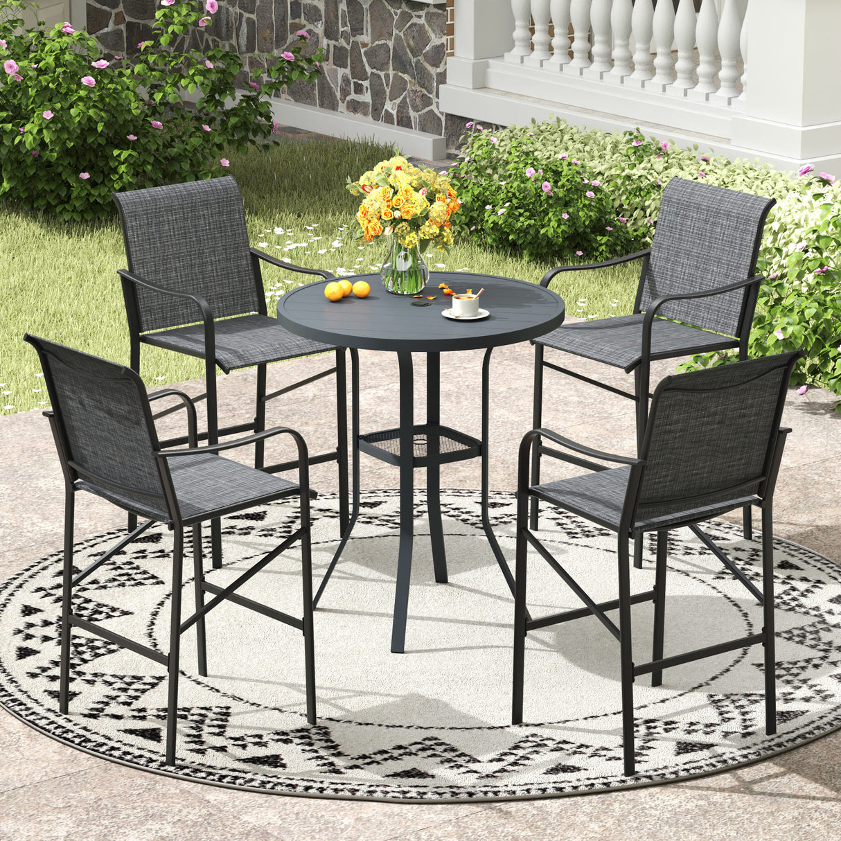 Vicllax 3/5 PCS Outdoor Bar Set, Patio High Bar Chairs and Round Bar Table