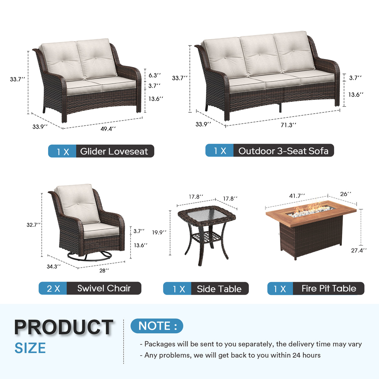 Vicllax Patio Wicker Oasis Lounge Set, 8-Piece Outdoor Sofa Set with Fire Pit Table(Swivel Sofa Chair Set)