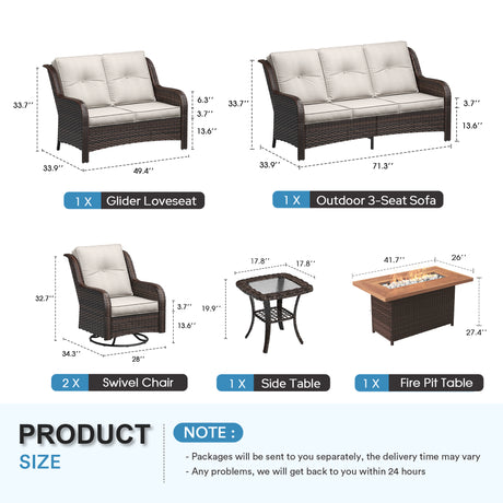 Vicllax Patio Wicker Oasis Lounge Set, 8-Piece Outdoor Sofa Set with Fire Pit Table(Swivel Sofa Chair Set)