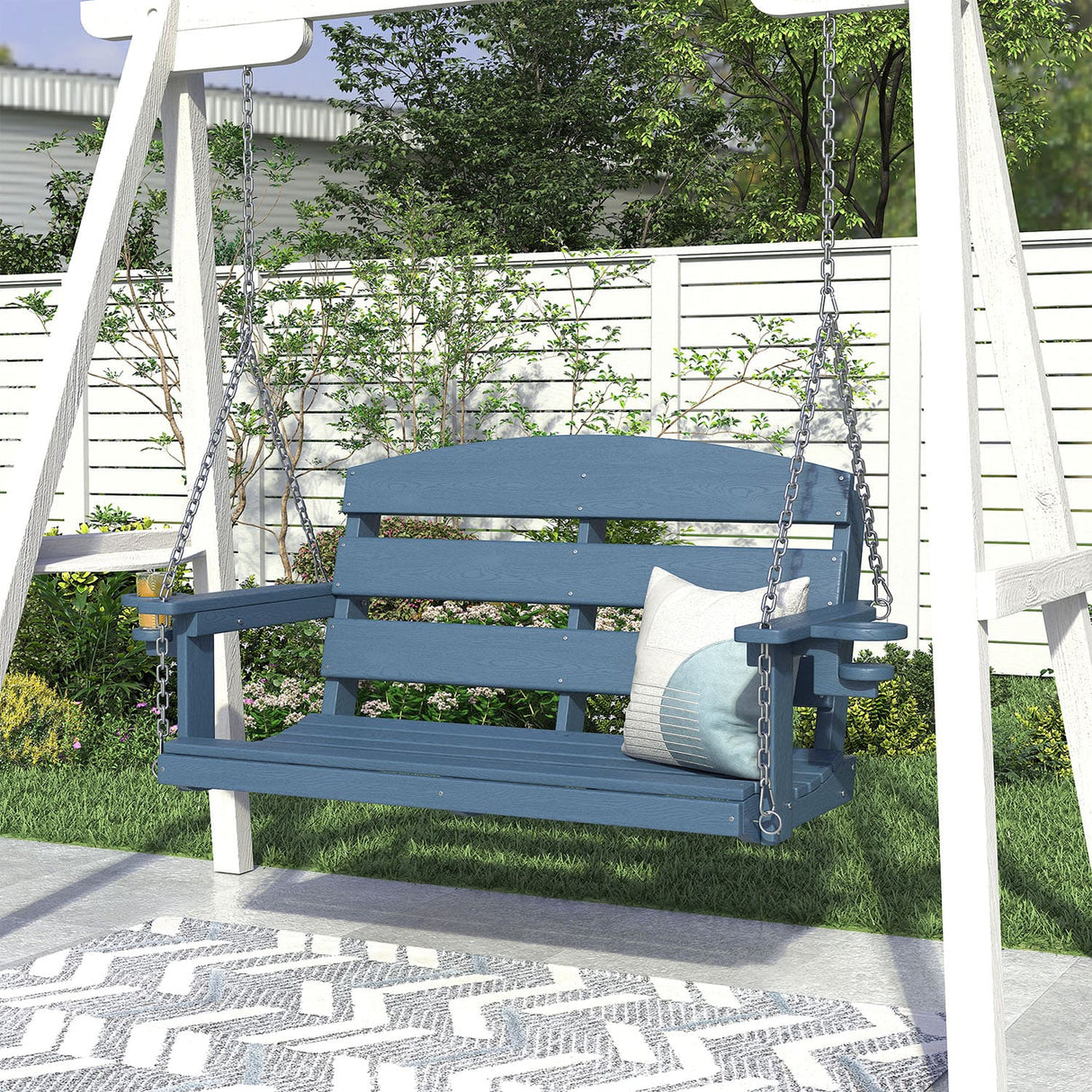 Vicllax Mesa de comedor y sillas de comedor de metal para patio con juego de cojines azules, juego de sillas de comedor de patio de 5/7 piezas