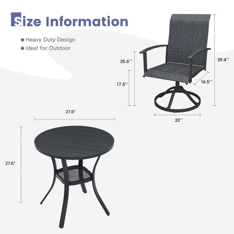 Vicllax 3 Pieces Outdoor Dining Set, 27.6" Round Bar Table and Swivel Chairs