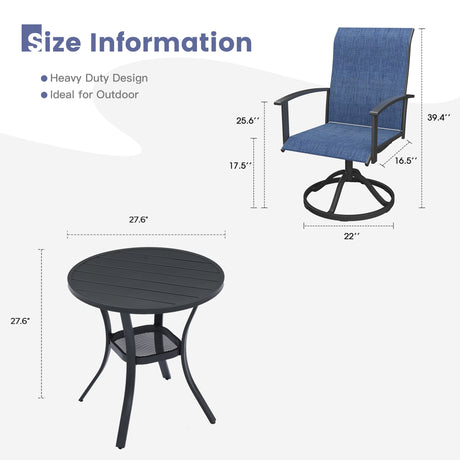 Vicllax 3 Pieces Outdoor Dining Set, 27.6" Round Bar Table and Swivel Chairs