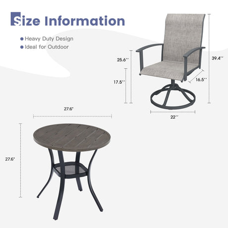 Vicllax 3 Pieces Outdoor Dining Set, 27.6" Round Bar Table and Swivel Chairs