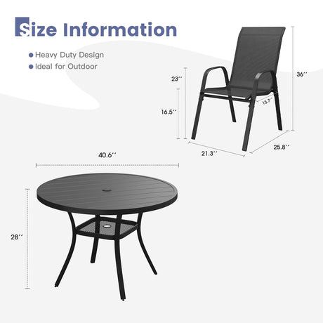 Vicllax 5 Pieces Outdoor Dining Set, 40.6" Outdoor Round dining Table and Horizon Stackable Chair