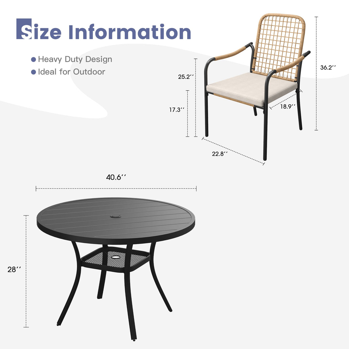 Vicllax 5 Pieces Outdoor Dining Set, 40.6" Round Table and Solana Stackable Chair