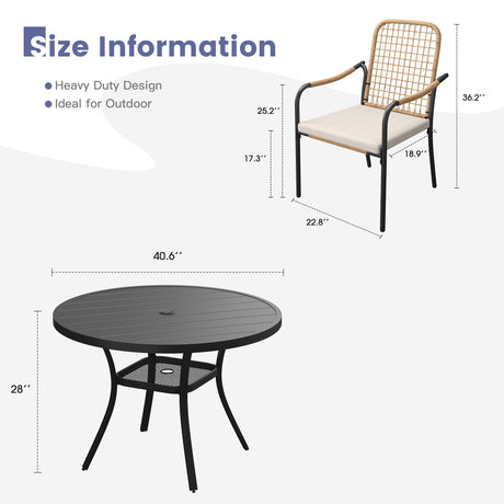 Vicllax 5 Pieces Outdoor Dining Set, 40.6" Round Table and Solana Stackable Chair