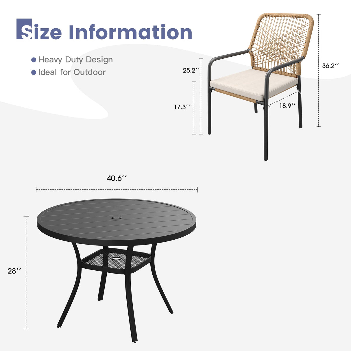 Vicllax 5 Pieces Outdoor Dining Set, 40.6"Round Table and Alora Stackable Chair