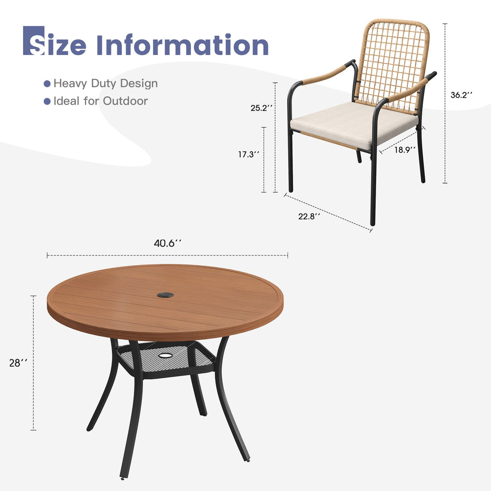 Vicllax 5 Pieces Outdoor Dining Set, 40.6" Round Table and Solana Stackable Chair