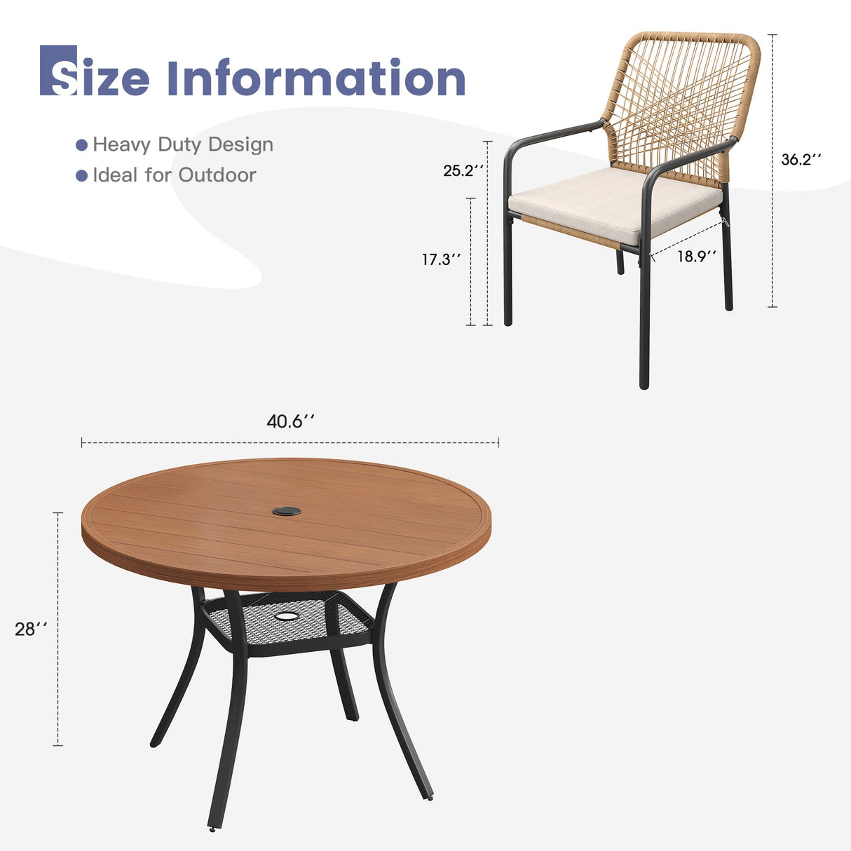 Vicllax 5 Pieces Outdoor Dining Set, 40.6"Round Table and Alora Stackable Chair