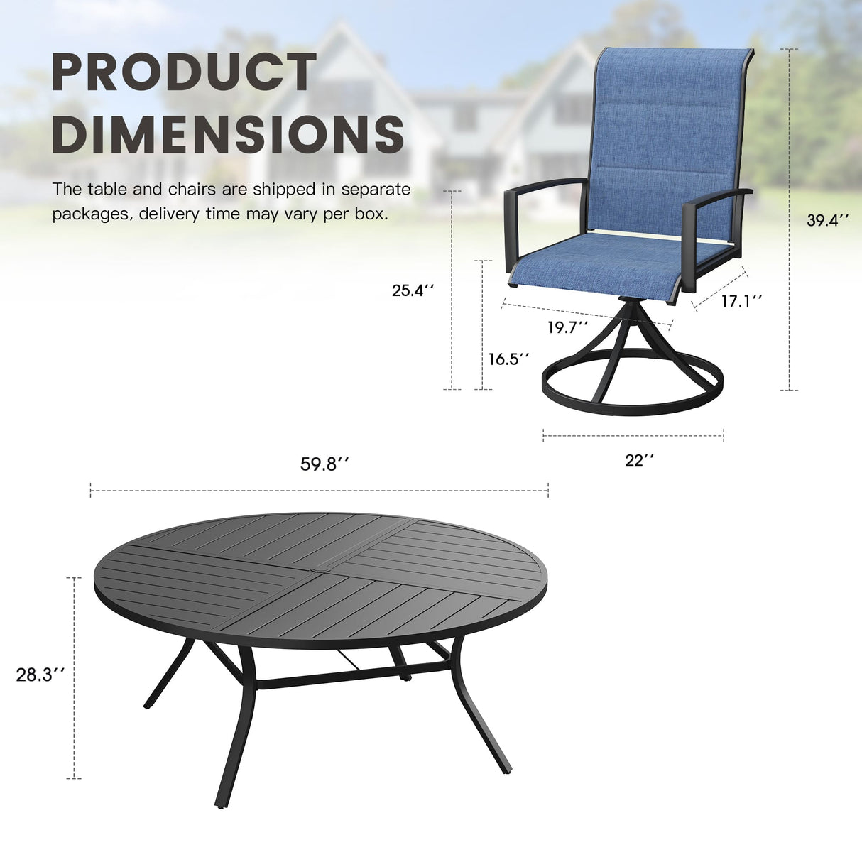 VICLLAX 9 PCS Patio Dining Table Set, 63" Round Metal Table with umbrella Hole and 8 Padded Swivel Chairs