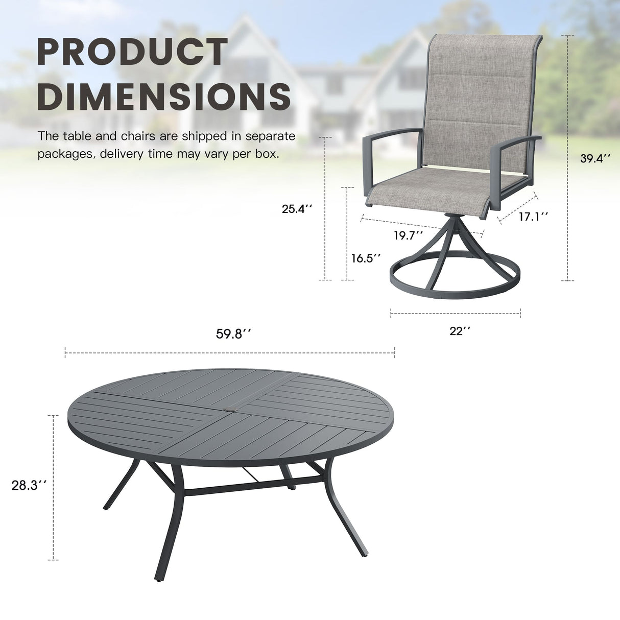VICLLAX 9 PCS Patio Dining Table Set, 63" Round Metal Table with umbrella Hole and 8 Padded Swivel Chairs