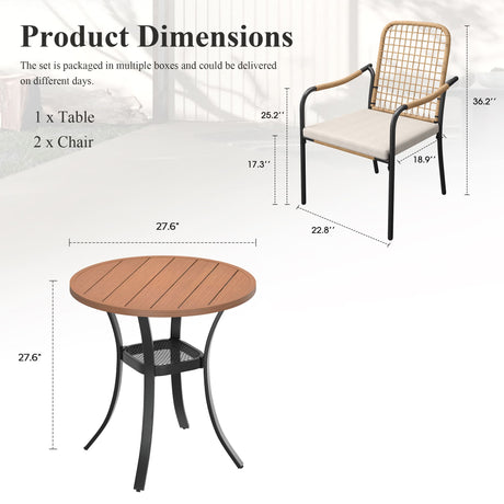 Vicllax 3-Piece Patio Bistro Set, Solana Stackable Chair and 27.6" Metal Round Table