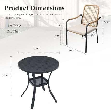 Vicllax 3-Piece Patio Bistro Set, Solana Stackable Chair and 27.6" Metal Round Table