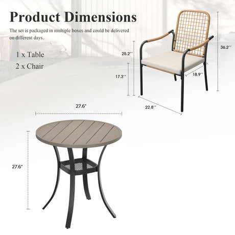 Vicllax 3-Piece Patio Bistro Set, Solana Stackable Chair and 27.6" Metal Round Table