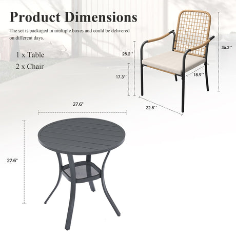 Vicllax 3-Piece Patio Bistro Set, Solana Stackable Chair and 27.6" Metal Round Table