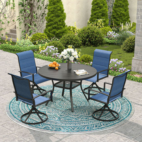 Vicllax 5-Piece Outdoor Dining Set, 42" Round Metal Table and Padded Swivel Chairs