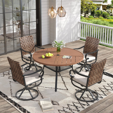 Vicllax 5 PCS Patio Dining Table Set, 47" Round Metal Table and Sierra Swivel Chair