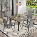 Vicllax 5 Pieces Outdoor Dining Set, Patio Square Metal Table and Skyline Stackable Chair