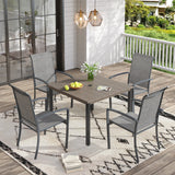 Vicllax 5 Pieces Outdoor Dining Set, Patio Square Metal Table and Skyline Stackable Chair