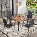 Vicllax 5 Pieces Outdoor Dining Set, Patio Square Metal Table and Skyline Stackable Chair