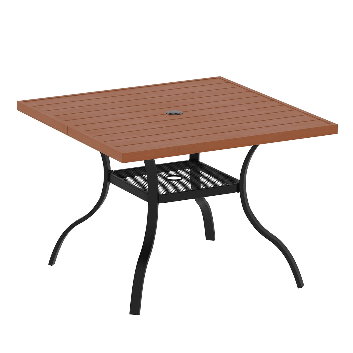 Vicllax Outdoor 38.8“ Plastic Dining Table, Patio Wood-Like Grain Squa