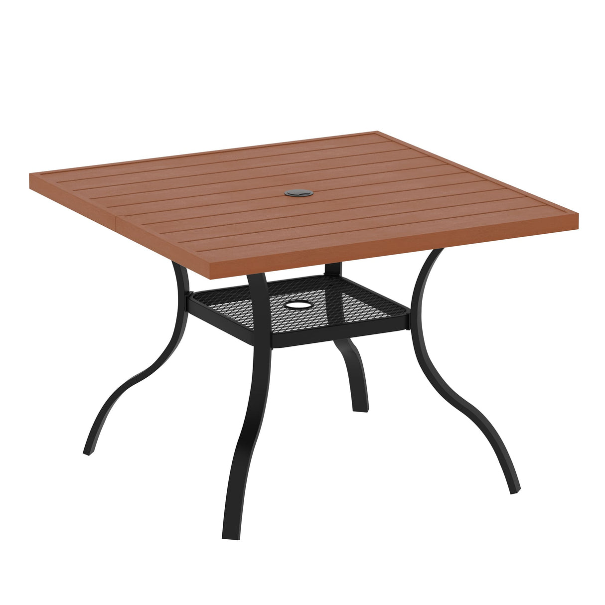 Vicllax Outdoor 38.8“ Plastic Dining Table, Patio Wood-Like Grain Square Table with Storage
