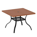 Vicllax Outdoor 38.8“ Plastic Dining Table, Patio Wood-Like Grain Square Table with Storage