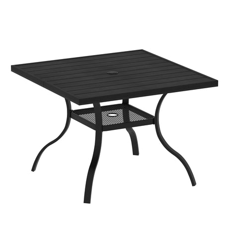 Vicllax Mesa de comedor para patio al aire libre para 4 personas, mesa cuadrada de metal con almacenamiento 