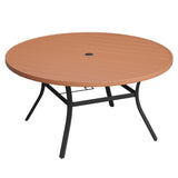 Vicllax Outdoor Plastic Top Patio Wood-Like Grain Round Dining Table for 4/6/8