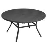 Vicllax Outdoor Plastic Top Patio Wood-Like Grain Round Dining Table for 4/6/8