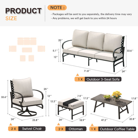 Vicllax Patio Conversation Set with Cushioned Sofa Chairs, Ottomans and Coffee Table(Beige or Navy Blue)