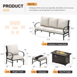 Vicllax 6-Piece Outdoor Patio Conversation Sofa Set With Metal Rectangular Fire Pit and Ottomans