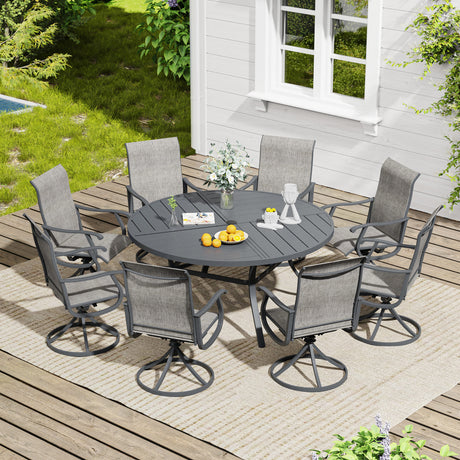 Vicllax 9 Pieces Outdoor Dining Set, 59.8" Metal Round Dining Table and Premium Swivel Chairs