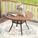 Vicllax Outdoor Round Metal Dining Table with Umbrella Hole for 4, 6