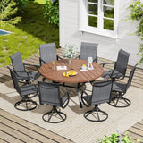 Vicllax 9 Pieces Outdoor Dining Set, 59.8" Metal Round Dining Table and Premium Swivel Chairs