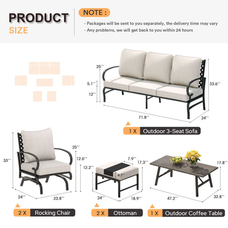 Vicllax Patio Conversation Set with Cushioned Sofa Chairs, Ottomans and Coffee Table(Beige or Navy Blue)