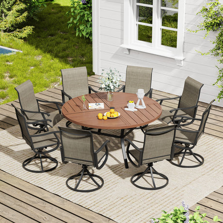 Vicllax 9 Pieces Outdoor Dining Set, 59.8" Metal Round Dining Table and Premium Swivel Chairs