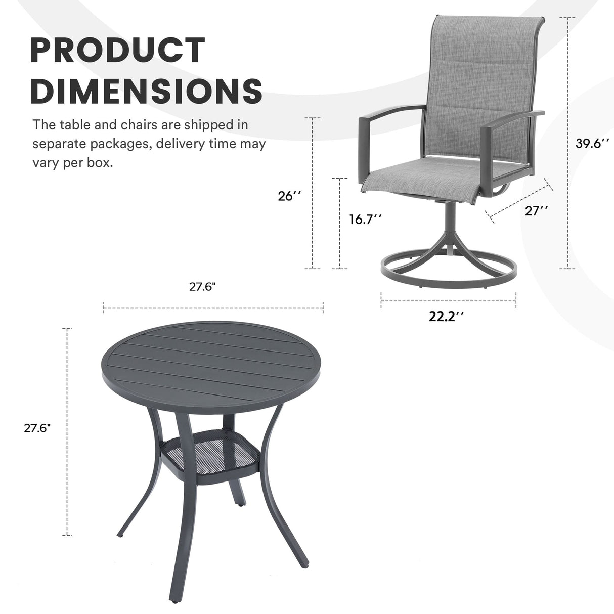 Vicllax 3-Piece Patio Bistro Set, Outdoor Swivel Chairs and Metal Round Table