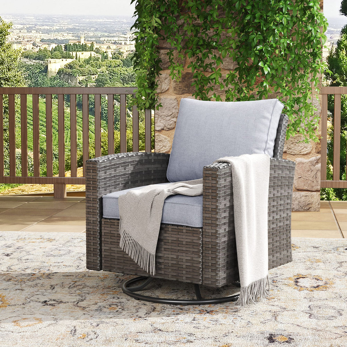 Vicllax Patio Wide Wicker Cushioned Sofa, Outdoor Wicker Chair, Double Lounge Balcony Seat