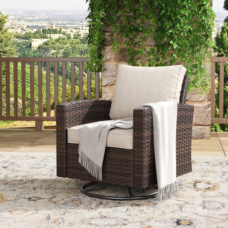 Vicllax Patio Wide Wicker Cushioned Sofa, Outdoor Wicker Chair, Double Lounge Balcony Seat