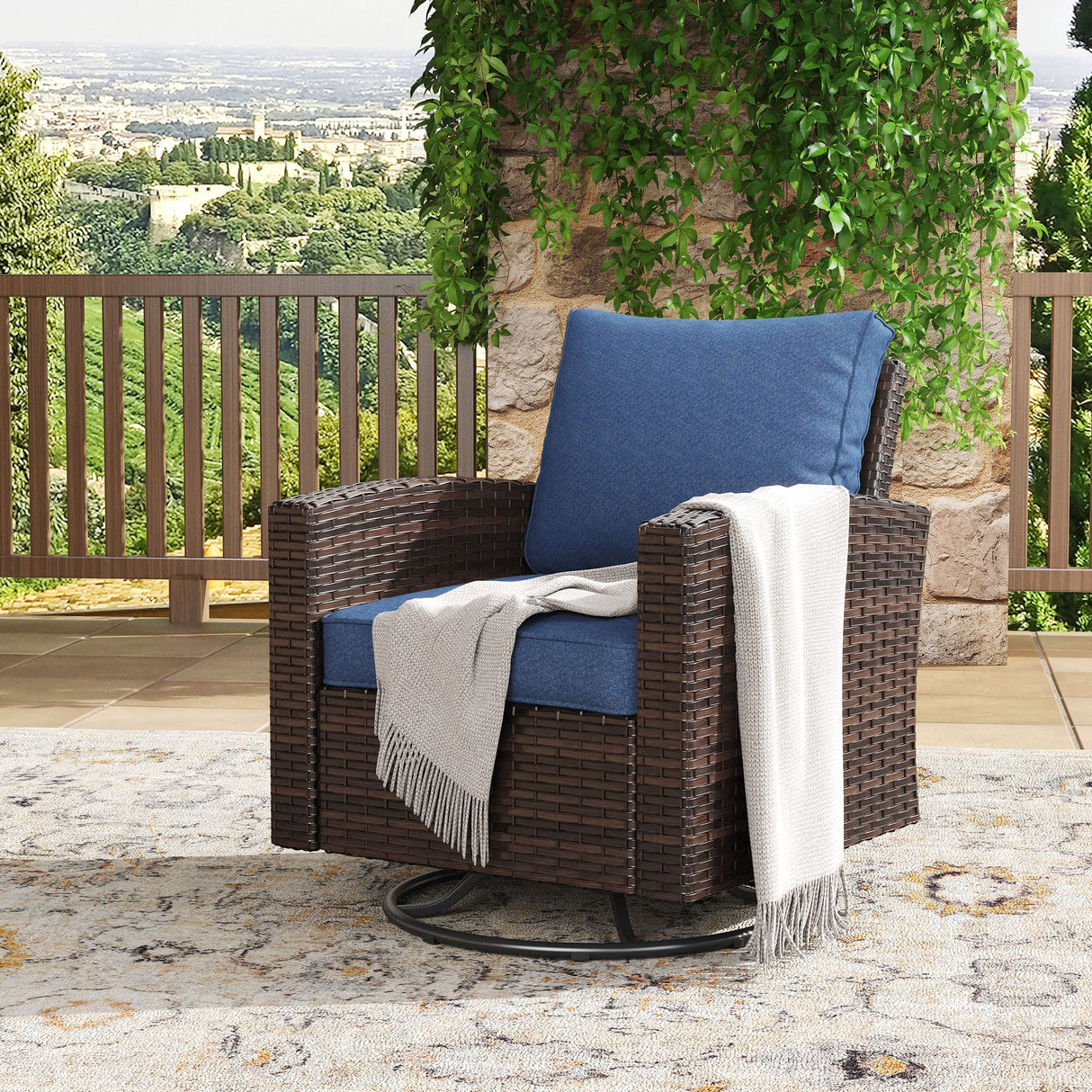 Vicllax Patio Wide Wicker Cushioned Sofa, Outdoor Wicker Chair, Double Lounge Balcony Seat
